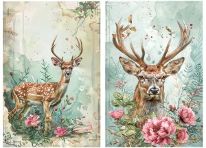 Papier ryżowy A4 Artando do decoupage - jelenie, jeleń, kwiaty