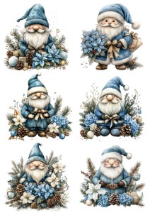 Papier ryżowy A4 do decoupage Artando - Mikołaje, krasnale, skrzaty, kwiaty, stroiki