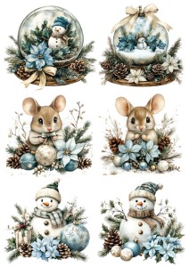 Papier ryżowy A4 do decoupage Artando - bałwany, myszy, kule, stroiki