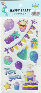 Naklejki wypukłe, puffy - urodziny, balony, tort, prezenty