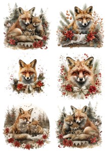 Papier ryżowy A4 do decoupage Artando - lisy, liski, kwiaty, zima