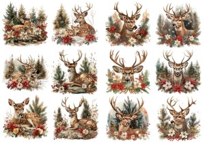 Papier ryżowy A4 do decoupage Artando - sarny, jelenie, kwiaty, las, zima