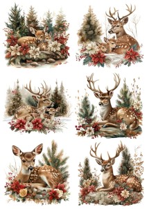 Papier ryżowy A4 do decoupage Artando - sarny, jelenie, kwiaty, las, zima