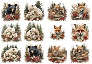 Papier ryżowy A4 do decoupage Artando - niedźwiedzie, lisy, kwiaty, zima 