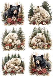 Papier ryżowy A4 do decoupage Artando - niedźwiedzie, kwiaty, zima