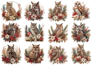 Papier ryżowy A4 do decoupage Artando - ptaki, sowy, sówki, kwiaty, zima