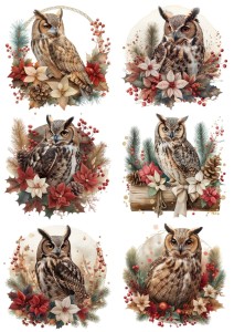 Papier ryżowy A4 do decoupage Artando - ptaki, sowy, sówki, kwiaty, zima
