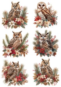 Papier ryżowy A4 do decoupage Artando - ptaki, sowy, sówki, kwiaty, zima