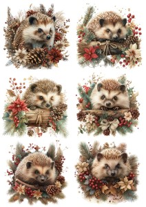 Papier ryżowy A4 do decoupage Artando - zwierzęta, jeże, kwiaty, szyszki, zima 