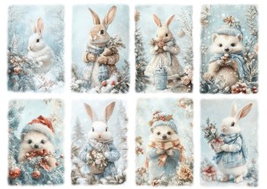 Papier ryżowy A4 do decoupage Artando - zające, jeże, zima, mróz, szron