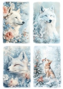 Papier ryżowy A4 do decoupage Artando - wilki, lisy, kwiaty, zima, mróz, szron 