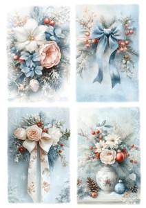 Papier ryżowy A4 do decoupage Artando - stroiki, kwiaty, szyszki, zima, mróz, szron