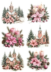 Papier ryżowy A4 do decoupage Artando - kościoły, świece, kwiaty, szyszki
