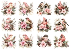 Papier ryżowy A4 do decoupage Artando - ptaki, budki, stroiki, kwiaty, szyszki