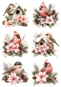 Papier ryżowy A4 do decoupage Artando - ptaki, budki, stroiki, kwiaty, szyszki