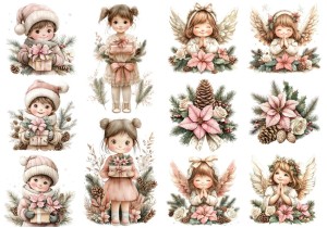 Papier ryżowy A4 do decoupage Artando - anioły, aniołki, dzieci, stroiki, kwiaty, szyszki