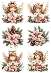 Papier ryżowy A4 do decoupage Artando - anioły, aniołki, stroiki, kwiaty, szyszki