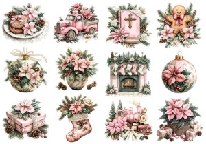 Papier ryżowy A4 do decoupage Artando - bombki, ozdoby, kwiaty, stroiki, święta