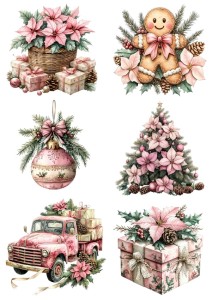 Papier ryżowy A4 do decoupage Artando - bombki, ozdoby, kwiaty, stroiki, święta