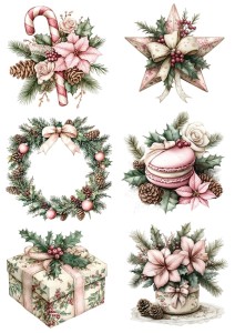 Papier ryżowy A4 do decoupage Artando - bombki, ozdoby, kwiaty, stroiki, święta