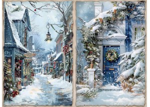 Papier ryżowy A4 do decoupage Artando - widok, pejzaż zimowy, miasteczko