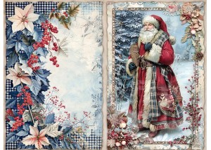 Papier ryżowy A4 do decoupage Artando - widok, pejzaż zimowy, Mikołaj, kwiaty