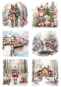 Papier ryżowy A4 do decoupage Artando - widok, pejzaż zimowy, dzieci, kościoły 
