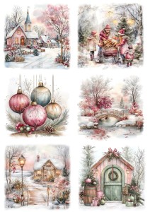 Papier ryżowy A4 do decoupage Artando - widok, pejzaż zimowy, dzieci, kościoły