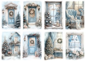 Papier ryżowy A4 do decoupage Artando - drzwi, okna, choinka, święta