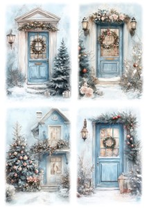 Papier ryżowy A4 do decoupage Artando - drzwi, okna, choinka, święta