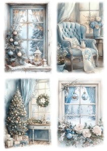 Papier ryżowy A4 do decoupage Artando - drzwi, okna, choinka, święta