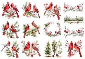 Papier ryżowy A4 do decoupage Artando - ptaki, ptaszki, ostrokrzew, zima 