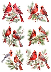 Papier ryżowy A4 do decoupage Artando - ptaki, ptaszki, ostrokrzew, zima