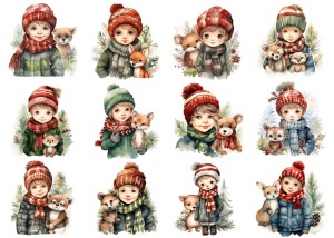 Papier ryżowy A4 do decoupage Artando - dzieci, zwierzęta, zima