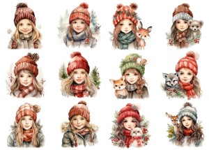 Papier ryżowy A4 do decoupage Artando - dzieci, dziewczynki, zwierzęta, zima