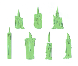 Scrapki papierowe jasnozielone perłowe świece - 7 sztuk