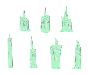 Scrapki papierowe miętowe perłowe świece - 7 sztuk