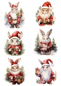 Papier ryżowy A4 do decoupage Artando - zające, Mikołaje, zima