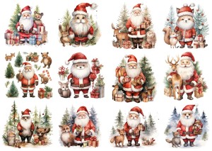 Papier ryżowy A4 do decoupage Artando - Mikołaje, zwierzęta, las, zima