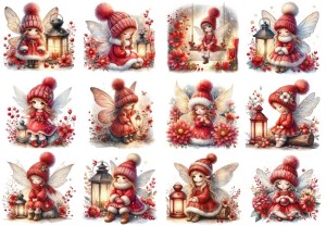 Papier ryżowy A4 do decoupage Artando - wróżki, elfy, lampiony, kwiaty, zima