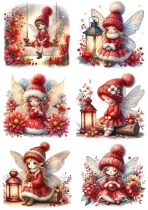 Papier ryżowy A4 do decoupage Artando - wróżki, elfy, lampiony, kwiaty, zima