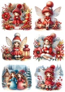 Papier ryżowy A4 do decoupage Artando - wróżki, elfy, lampiony, kwiaty, zima