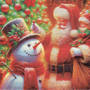 Serwetka decoupage 33x33 cm - Mikołaj, bałwanek, choinka