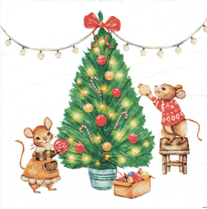 Serwetka decoupage 33x33 cm - choinka, myszy, myszki, bombki, światełka