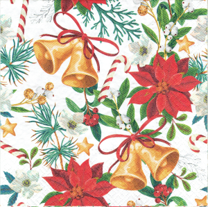 Serwetka decoupage 33x33 cm - kwiaty, poinsecja, dzwonki