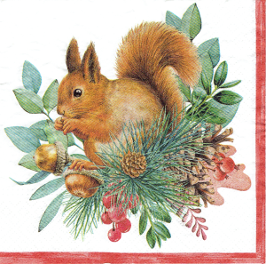 Serwetka decoupage 33x33 cm - wiewiórka, liście, szyszki, żołędzie