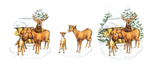 Scrapki papierowe z efektem 3D - jelenie, drzewa, zima