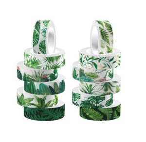 Tasiemka samoprzylepna Washi Tape Liście Boho - Zestaw 12 sztuk
