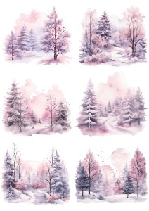 Papier ryżowy A4 do decoupage Artando - widok, pejzaż zimowy, las, drzewa