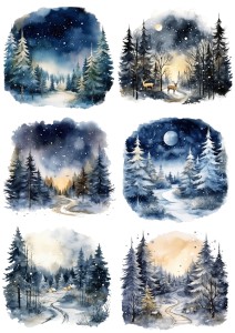 Papier ryżowy A4 do decoupage Artando - widok, pejzaż zimowy, las, drzewa